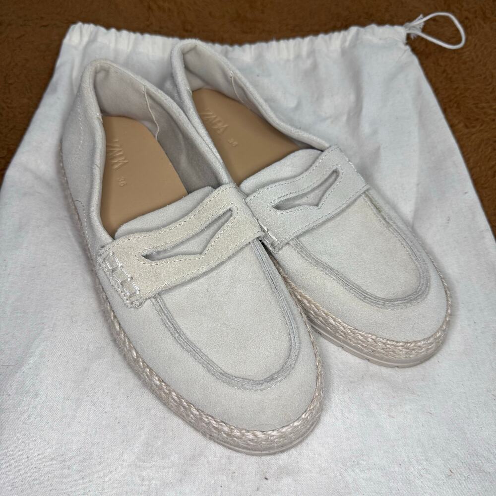 ZARA Boys Split Leather Sport Loafers Beige Sand Size 36 Slip On boys size 4